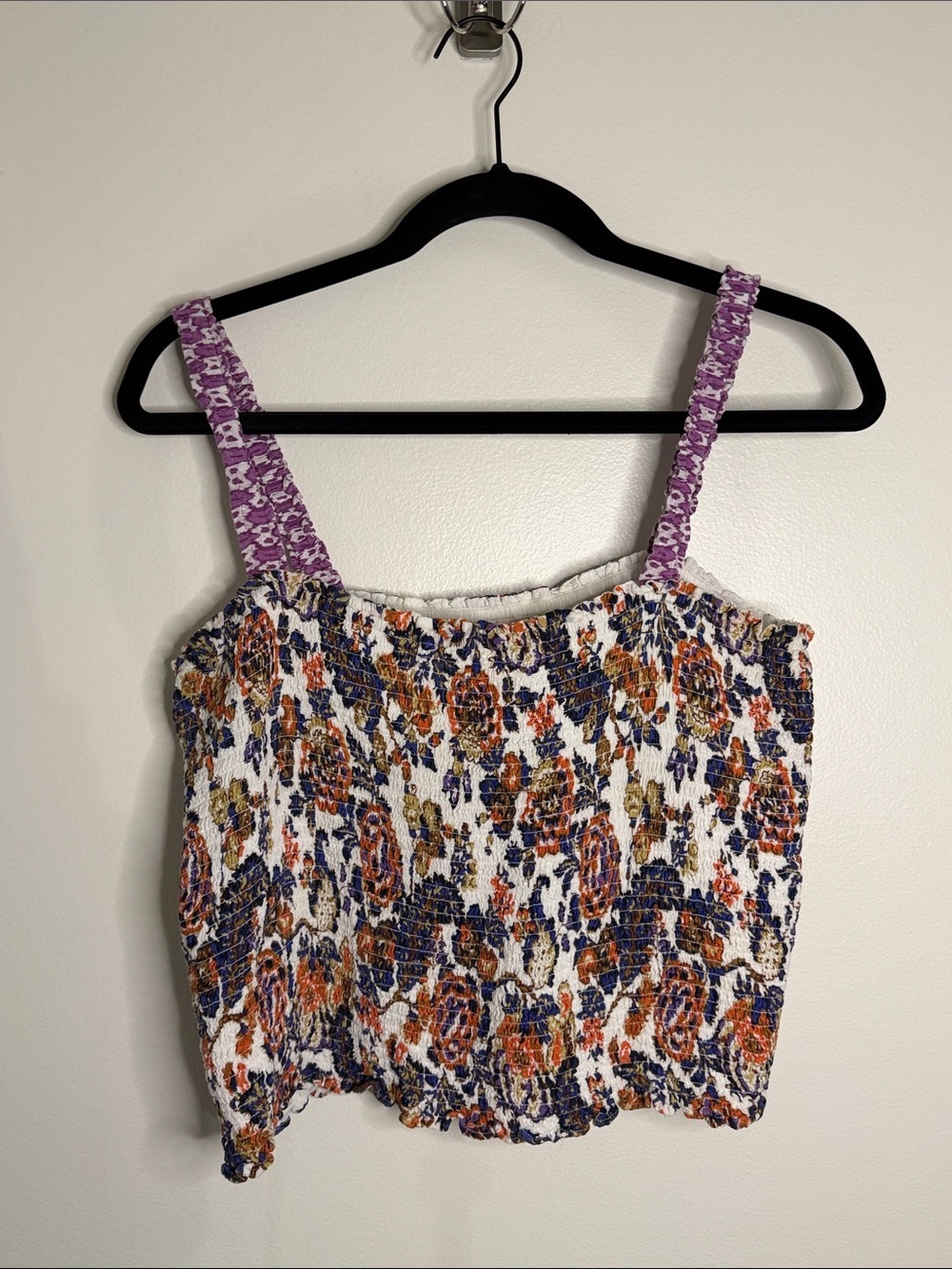 Anthropologie Verona Smocked Pajama Tank Top White Floral Paisley Large